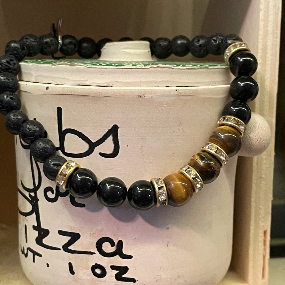 Black tourmaline and tigers eye gemstone bracelet